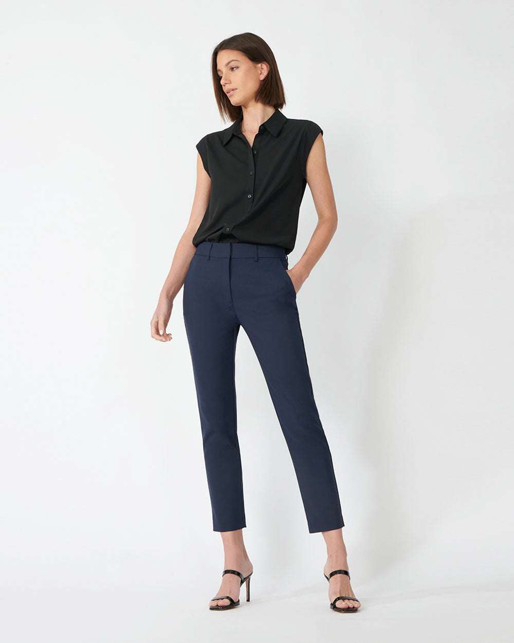 Stella High-Waist Trousers in navy — full-length view