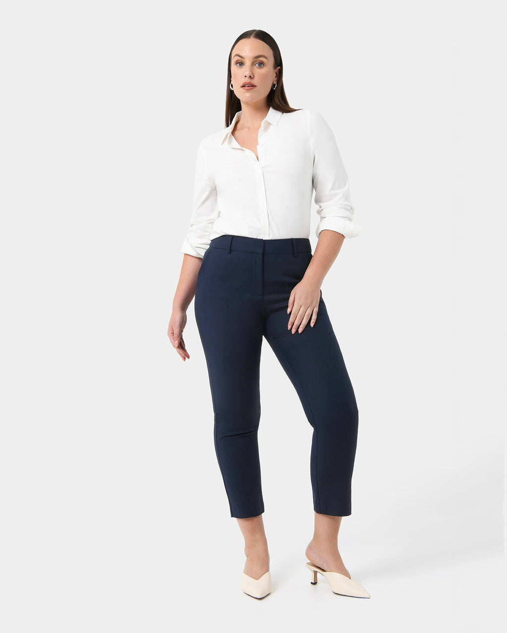 Stella High-Waist Trousers in navy — full-length view 4