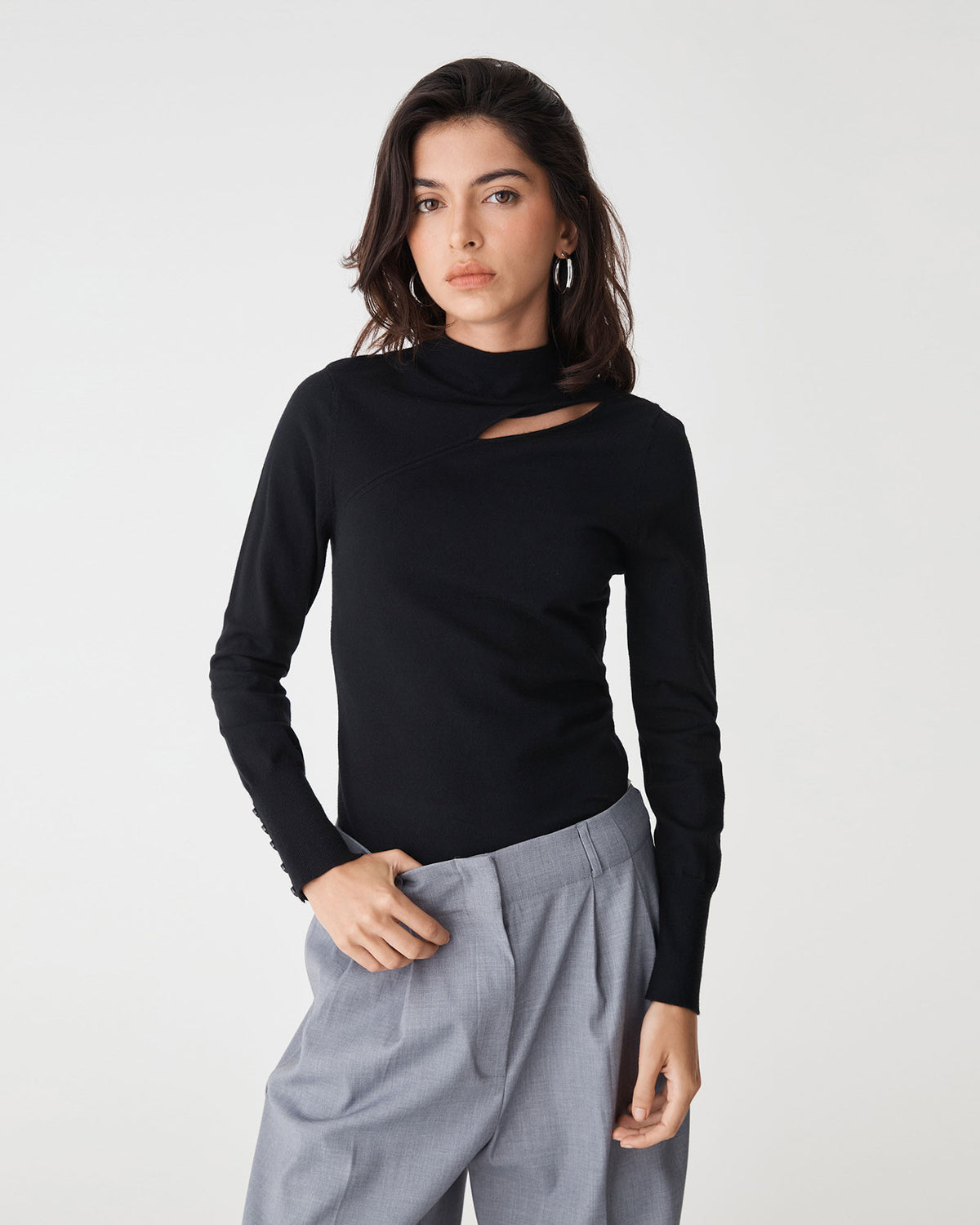 Alice Cut Out Knit in black — close-up view