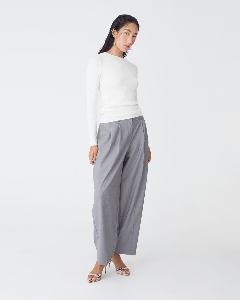 Tania Crew Neck Knit in ivory — full-length view 2