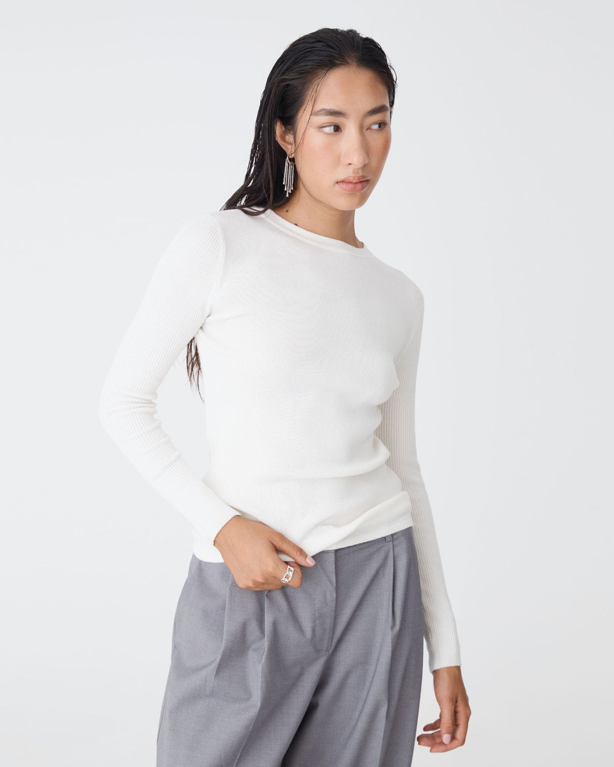 Tania Crew Neck Knit in ivory — side view