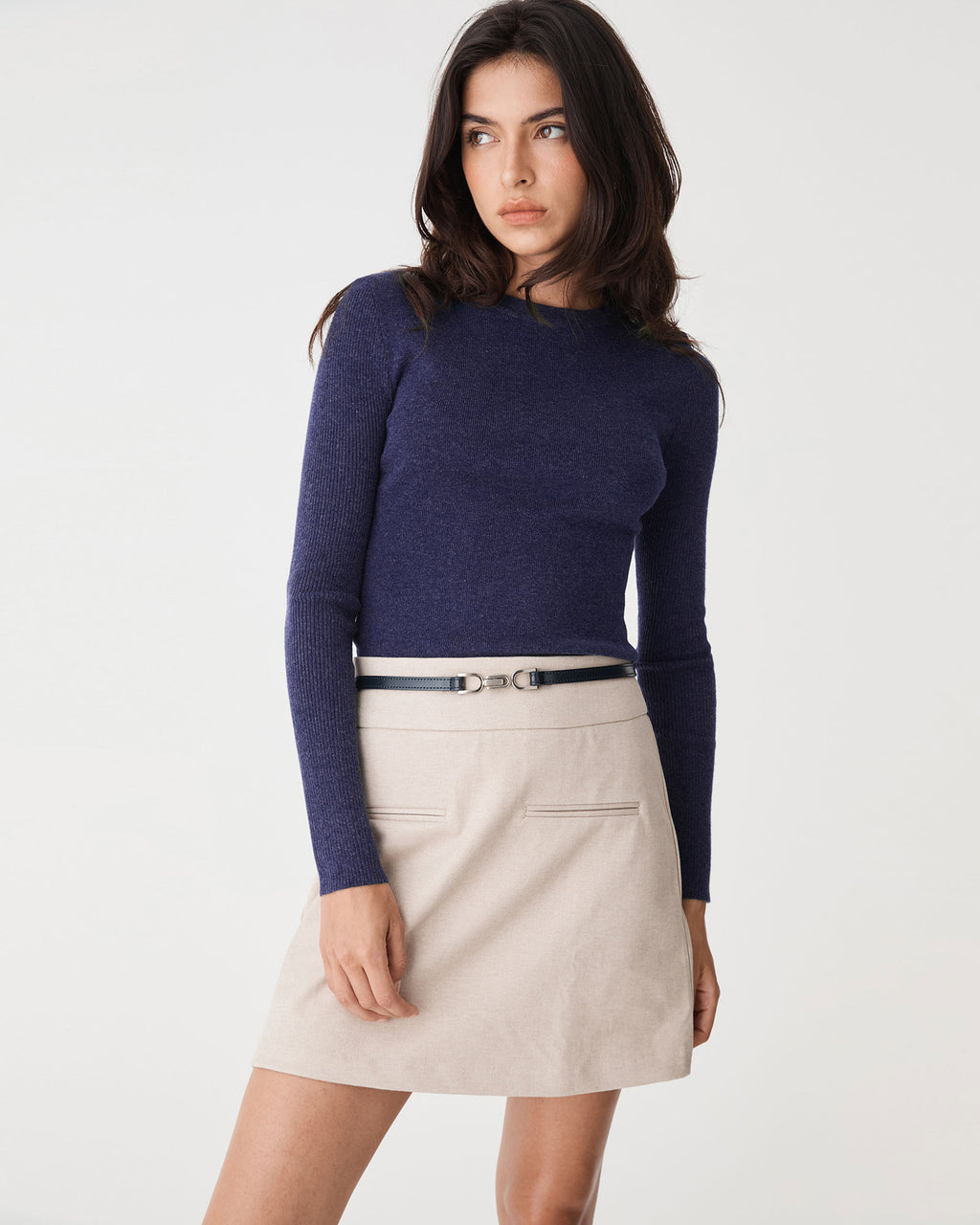 Tania Crew Neck Knit in navy — close-up view 2