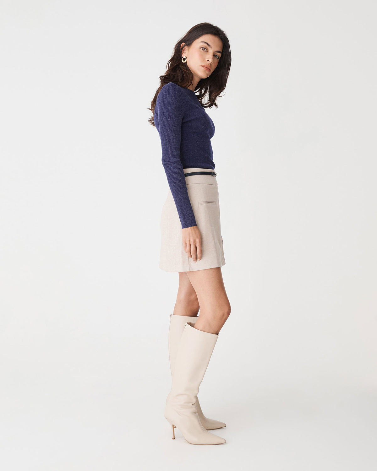 Tania Crew Neck Knit in navy — side view