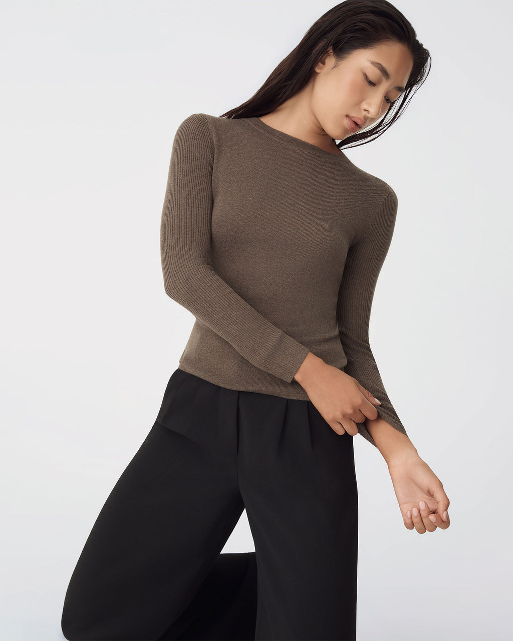 Tania Crew Neck Knit in walnut — side view