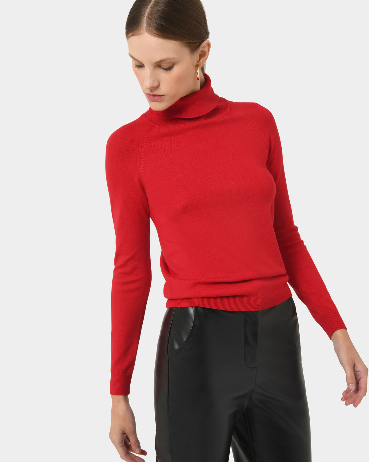 Clarisse Turtleneck Sweater in red — close-up view 3