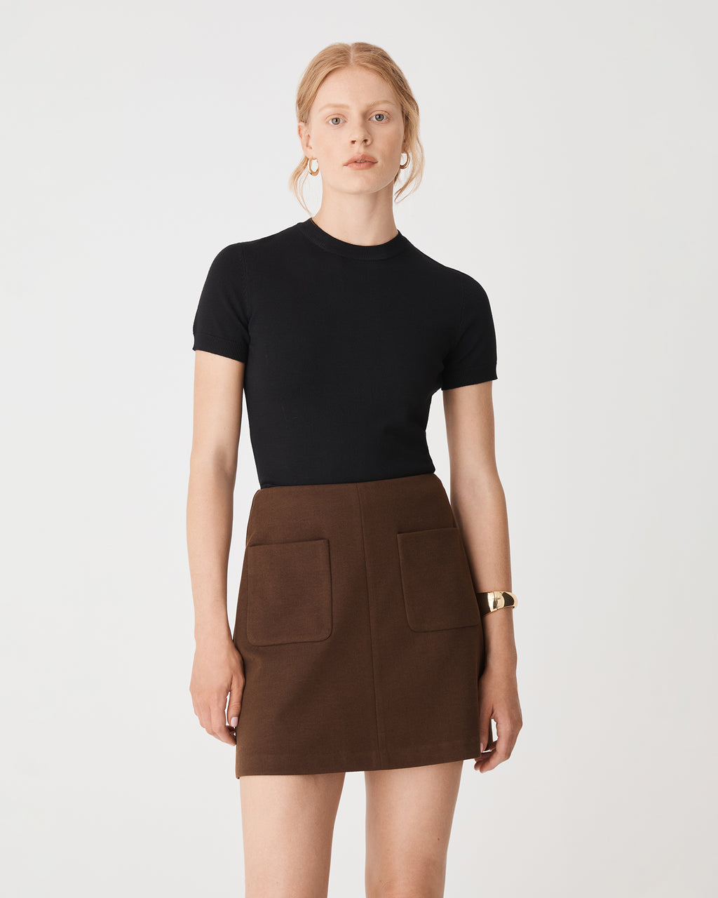 Catherine Short Sleeve Knit in black — close-up view