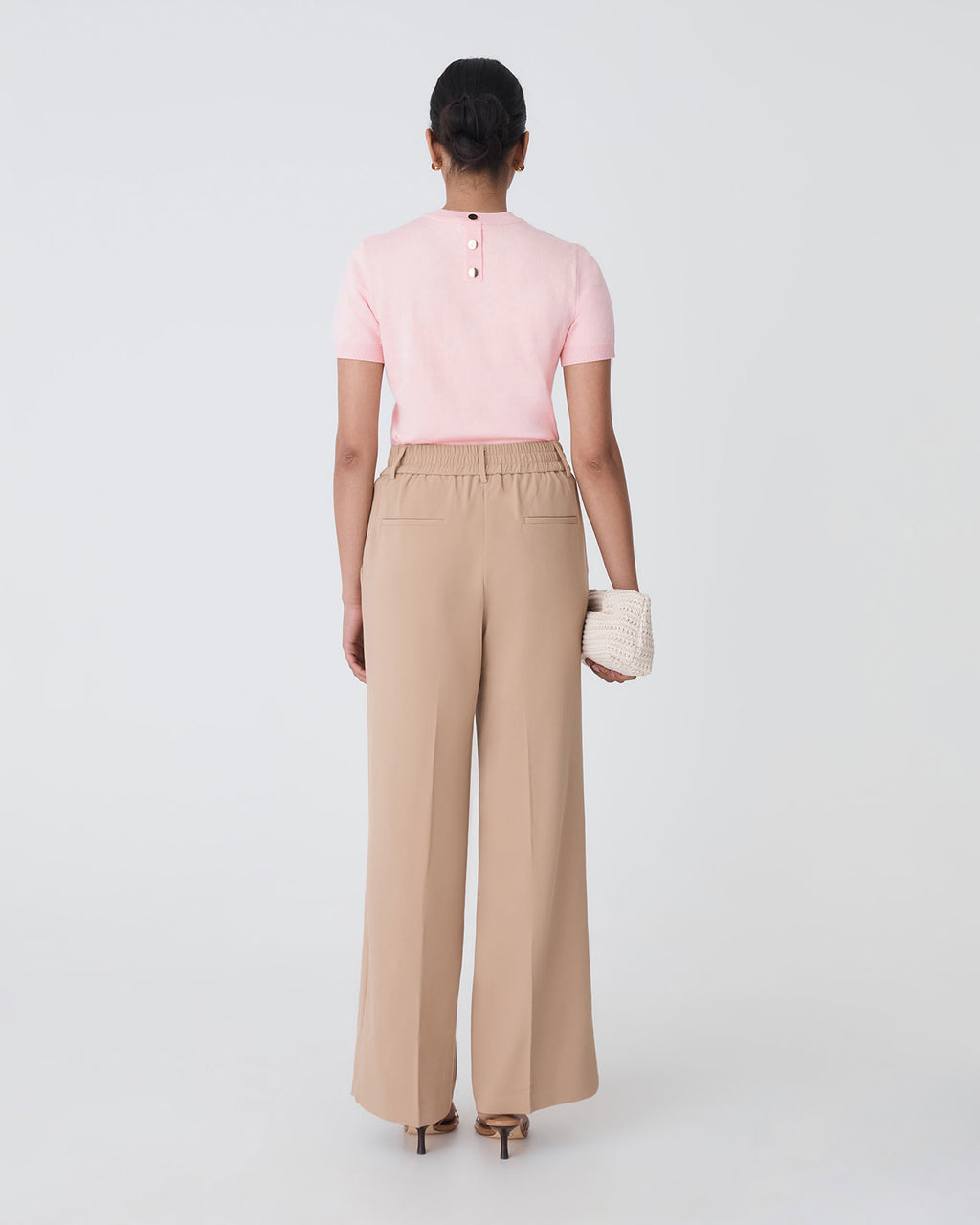 Catherine Short Sleeve Knit in blush pink — back view