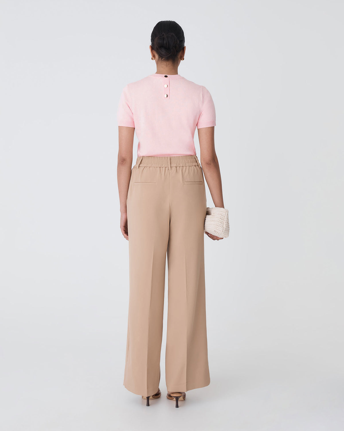 Catherine Short Sleeve Knit in blush pink — back view