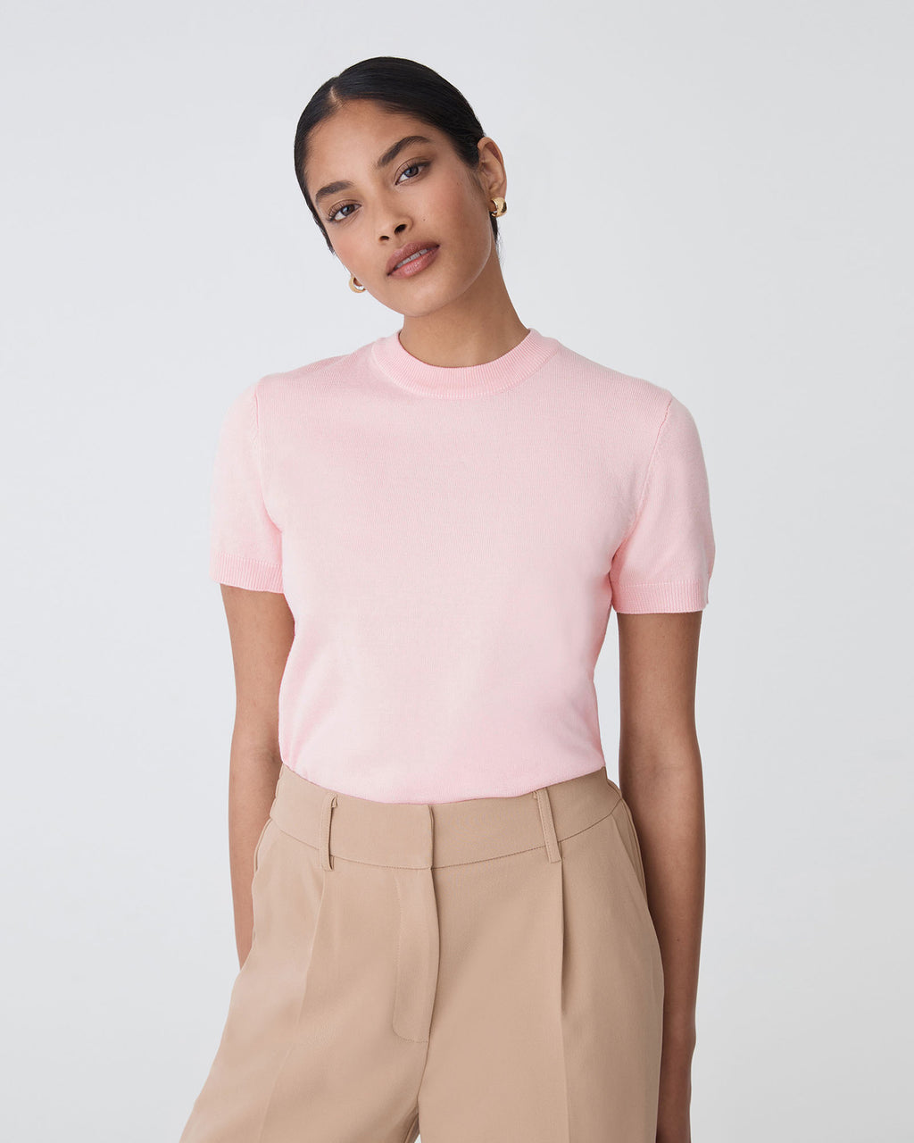 Catherine Short Sleeve Knit in blush pink — close-up view 2