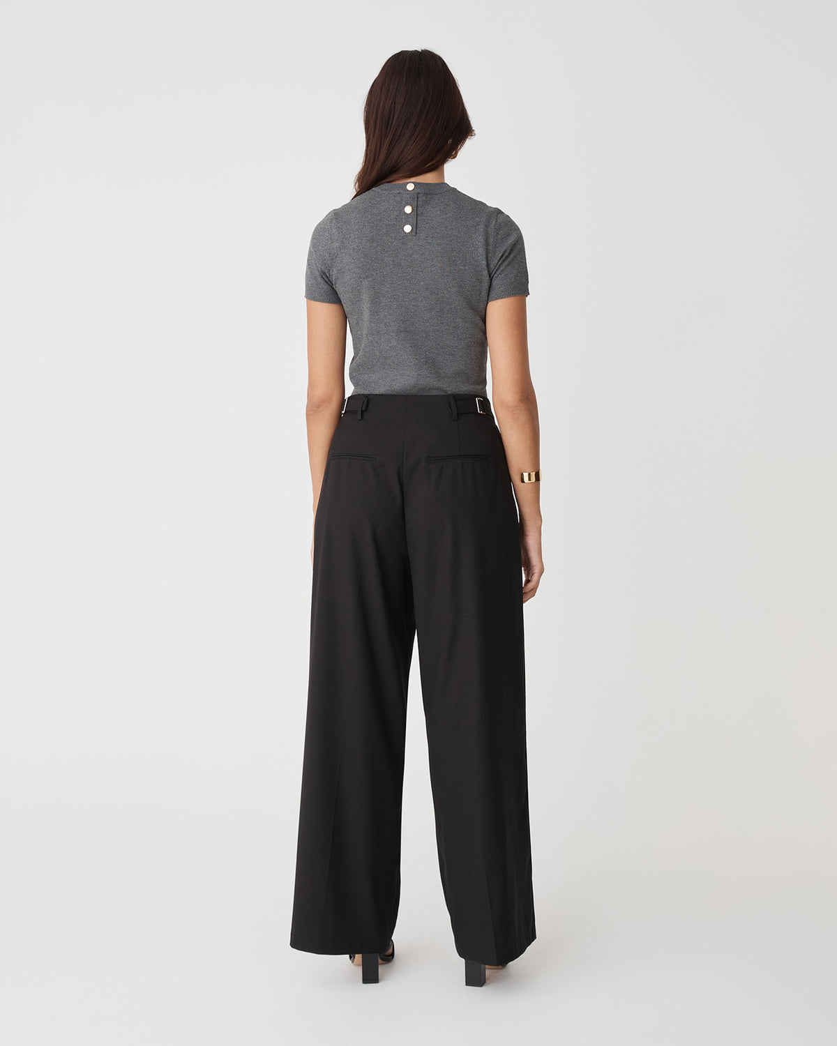 Catherine Short Sleeve Knit in charcoal — back view