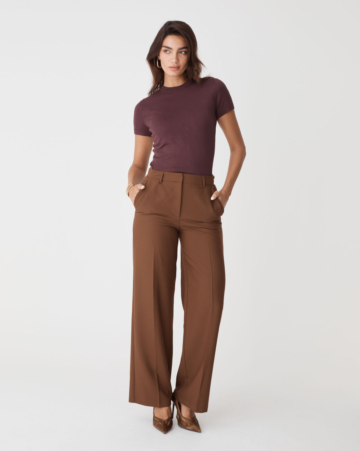 Catherine Short Sleeve Knit in shiraz — full-length view 2