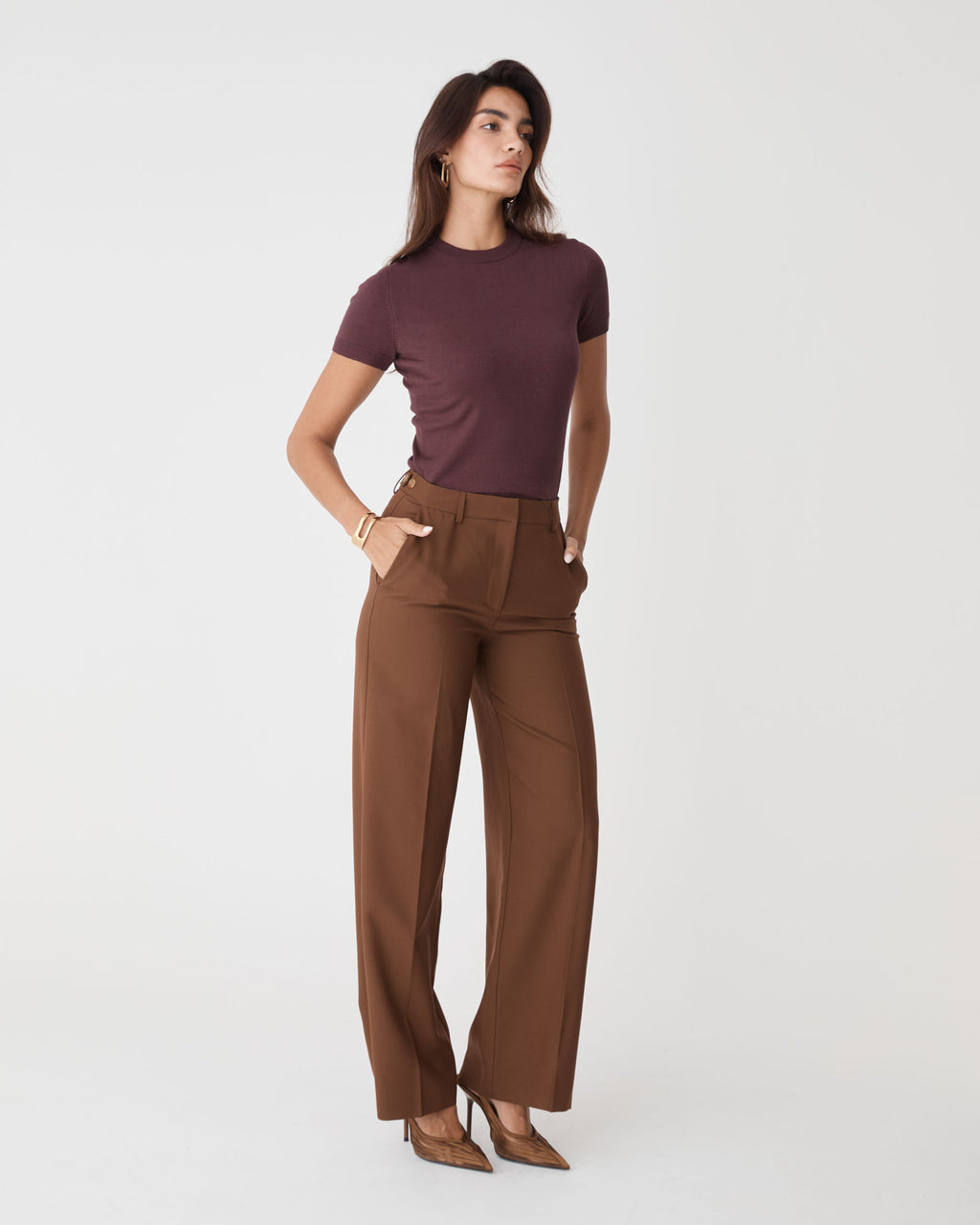 Catherine Short Sleeve Knit in shiraz — full-length view 3