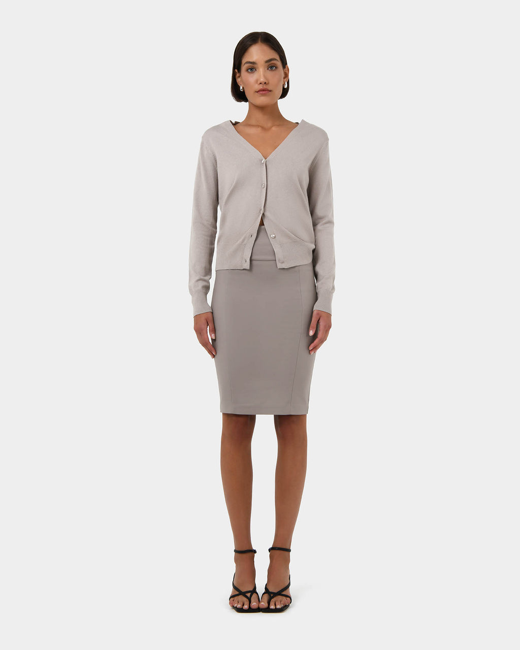 Lauren Pencil Skirt in stone — full-length view