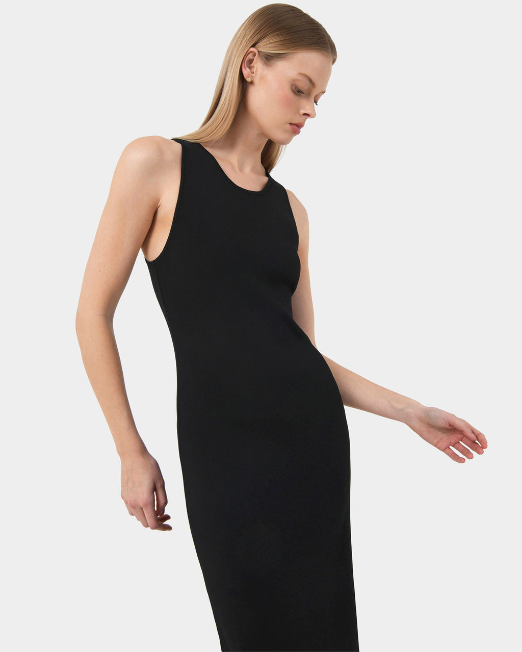 Rylin Racer Back Knit Dress in black — close-up view