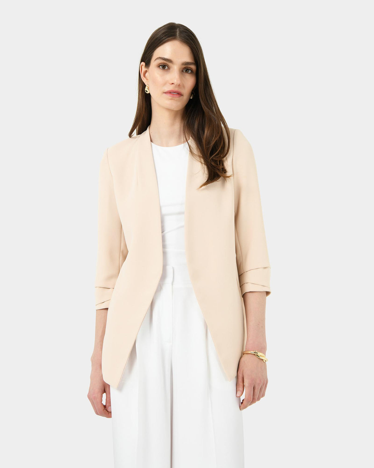 Carter 2 Collarless Blazer in ecru — close-up view