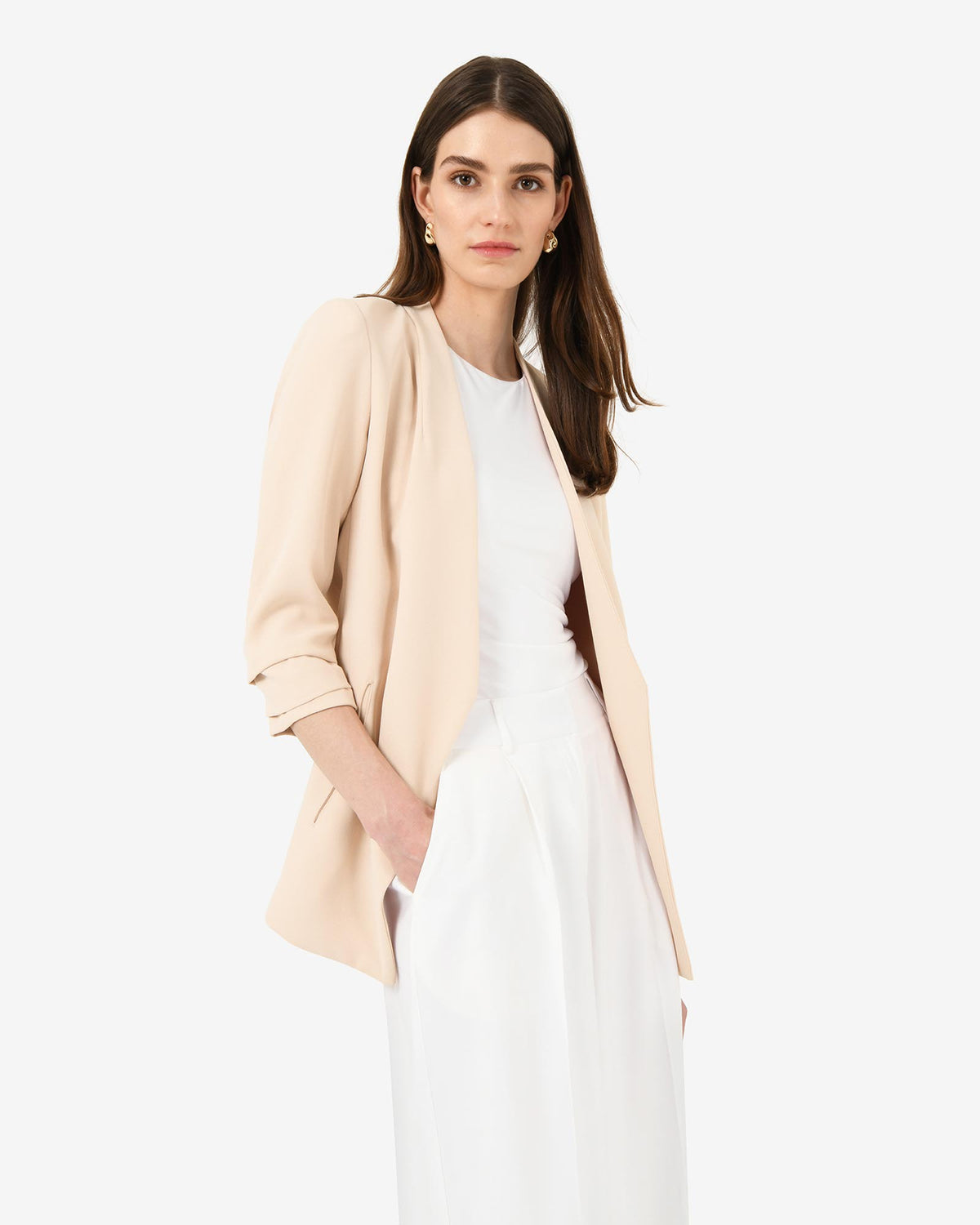 Carter 2 Collarless Blazer in ecru — close-up view 2
