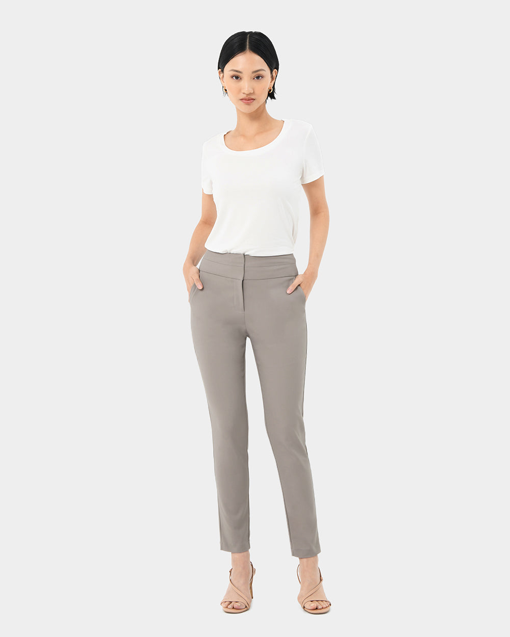 Myah Double Waistband Pants in stone — full-length view