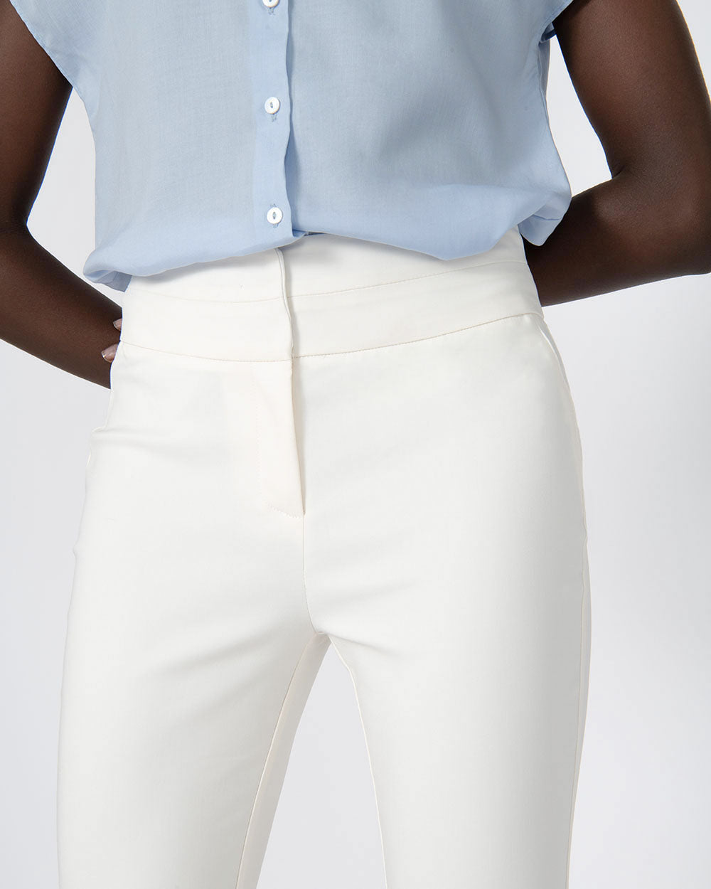 Maria High Waist Pants in ivory — close-up view