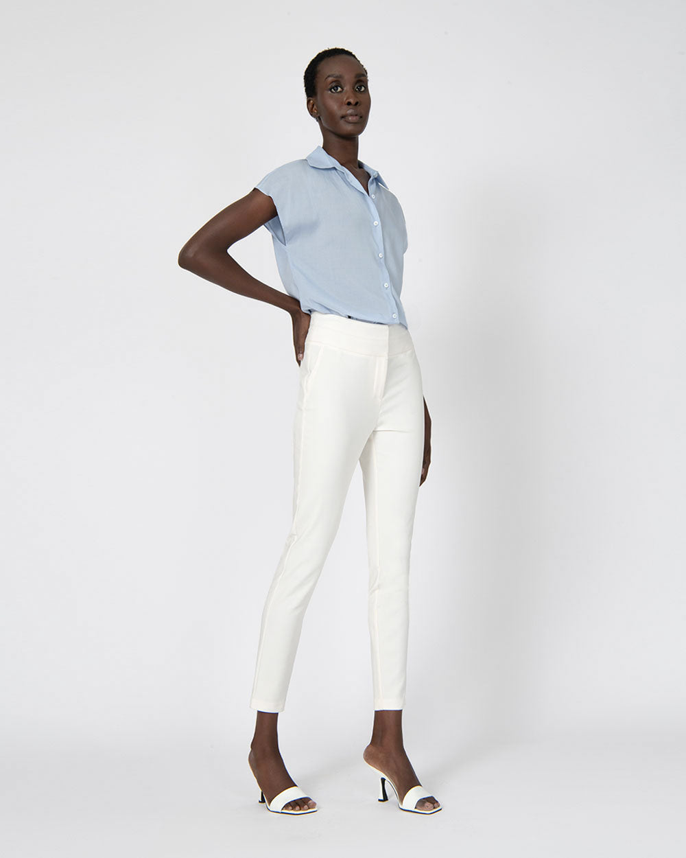 Maria High Waist Pants in ivory — full-length view 2