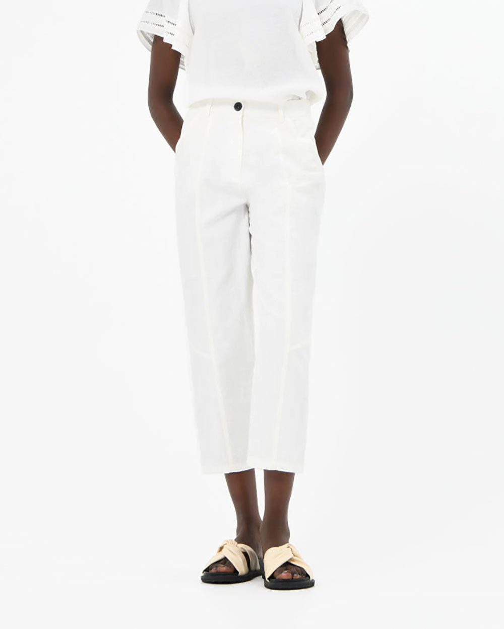 Jeanette Tapered Trousers in ivory — close-up view