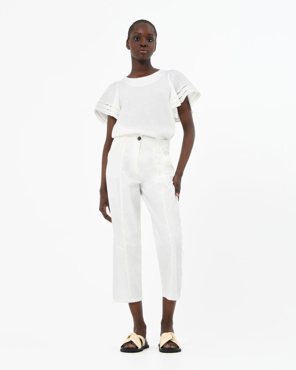Jeanette Tapered Trousers in ivory — full-length view 2