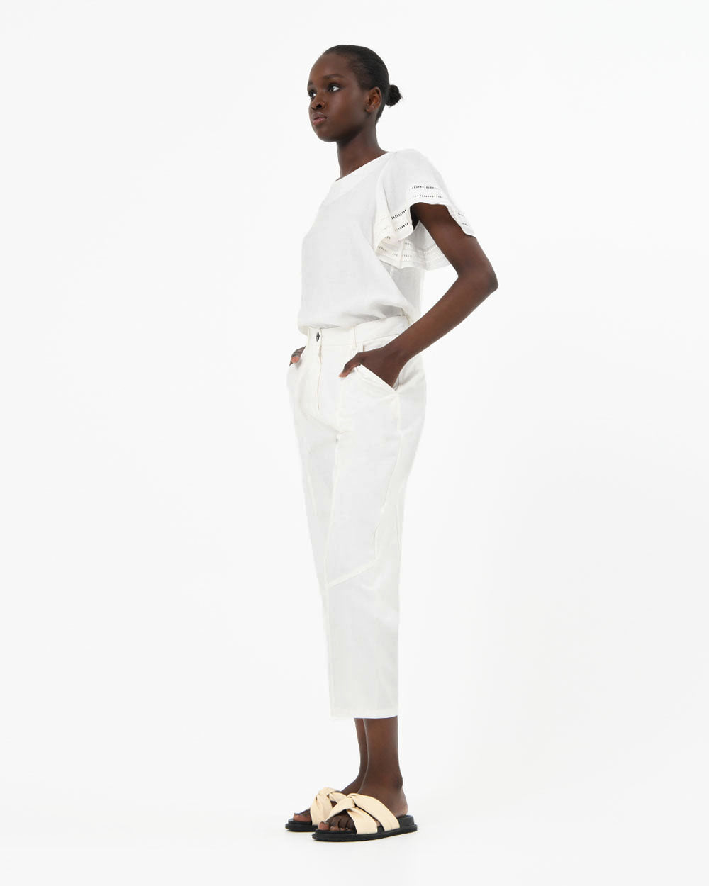 Jeanette Tapered Trousers in ivory — side view