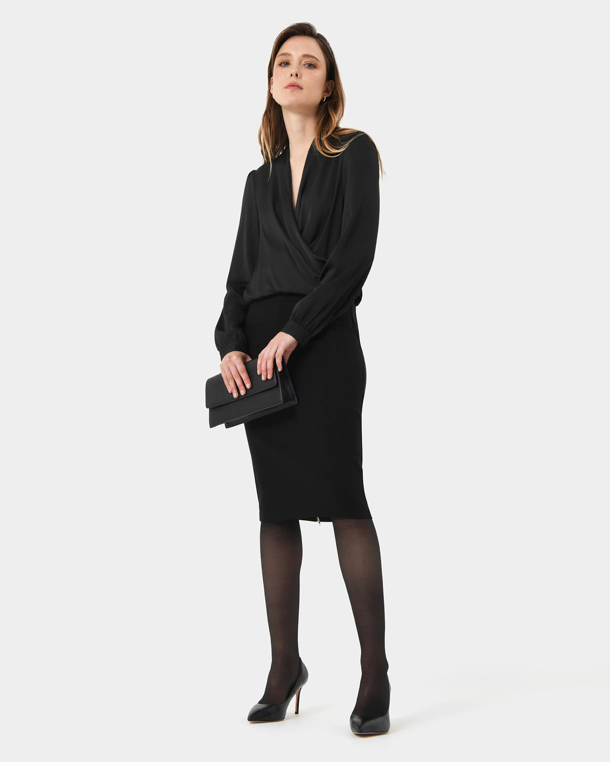 Jayden Zipper Pencil Skirt in black — full-length view 3