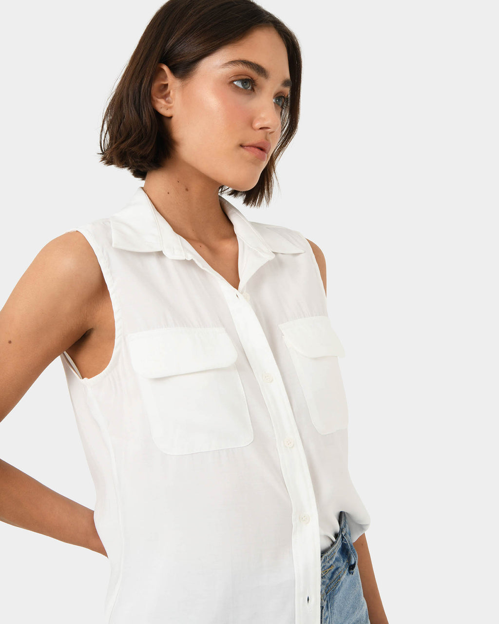 Aimee Sleeveless Shirt in ivory — view 3