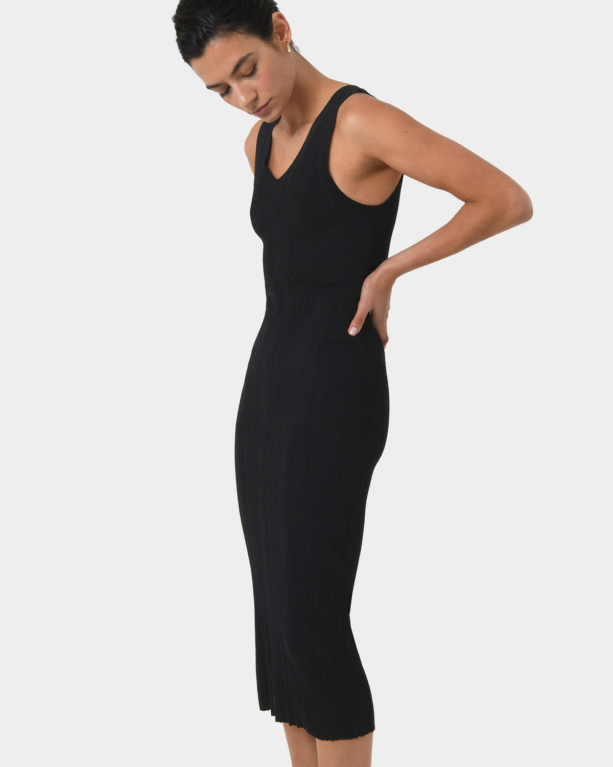 Isadora V-Neck Knit Dress in black — view 2