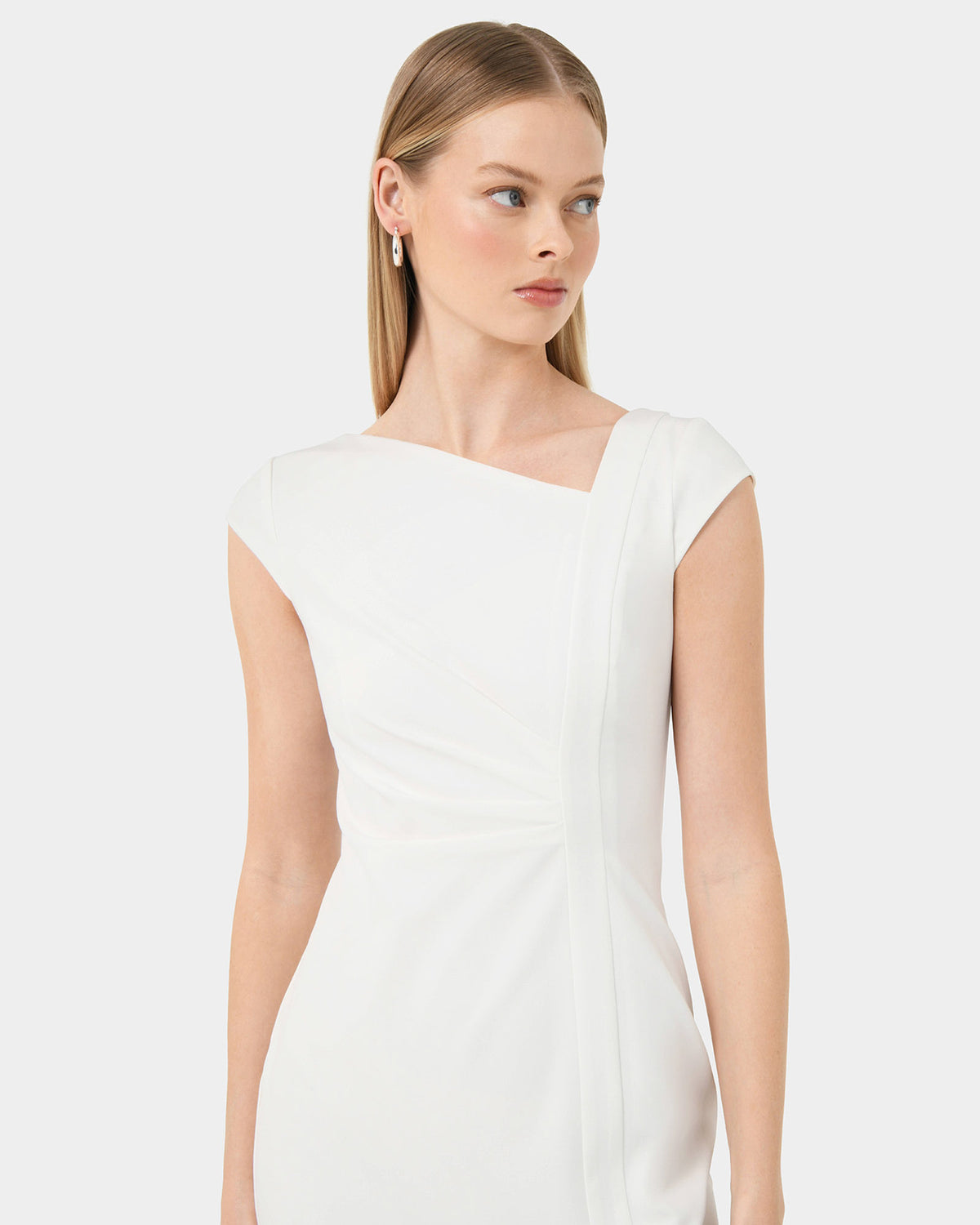New Kenzie Asymmetric Dress in ivory — fabric detail