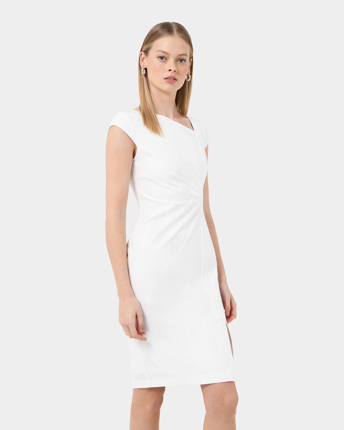 New Kenzie Asymmetric Dress in ivory — side view