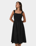 Solita Shirred Linen Dress in black — close-up view