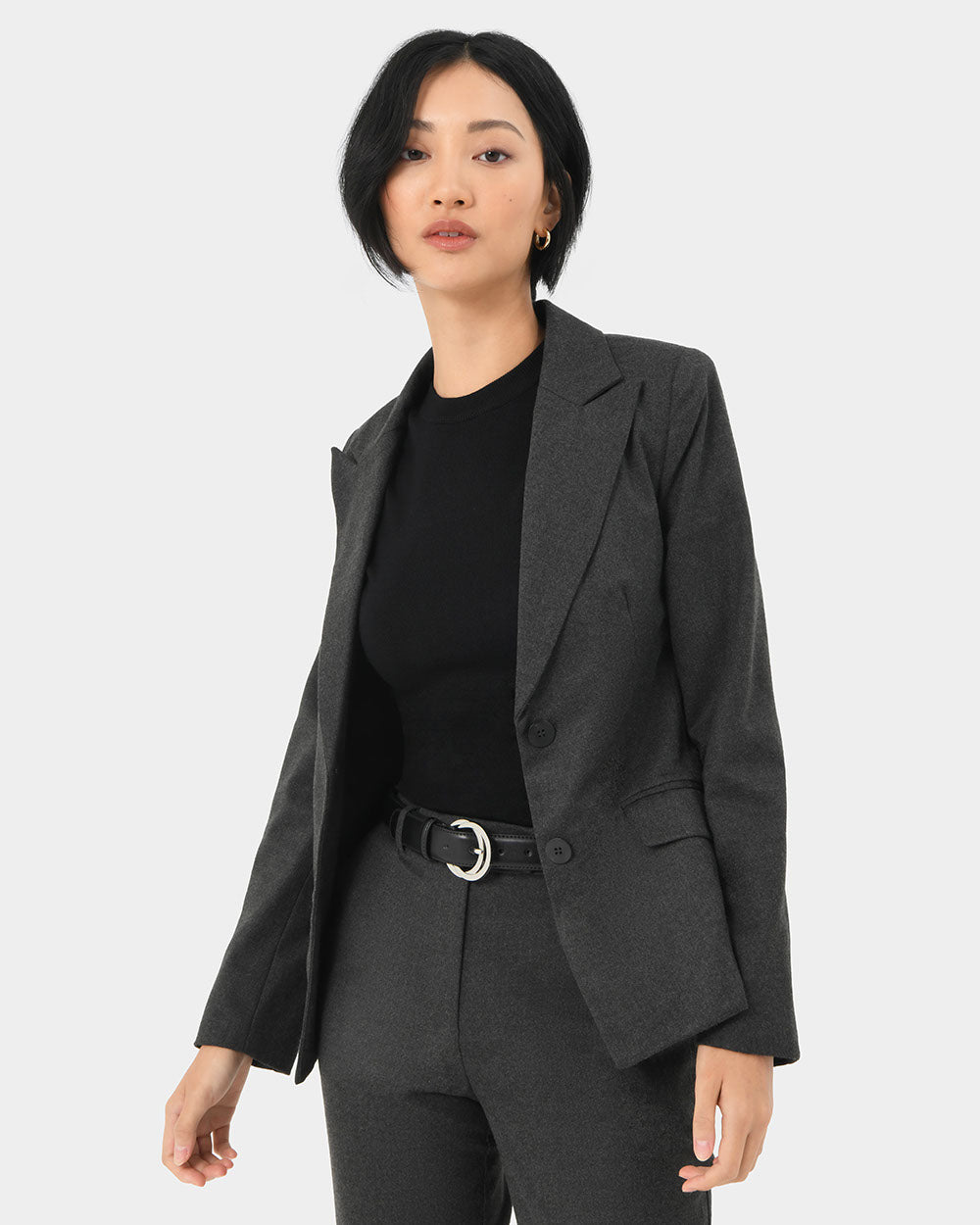 Reign Single Breasted Blazer in charcoal — close-up view 4