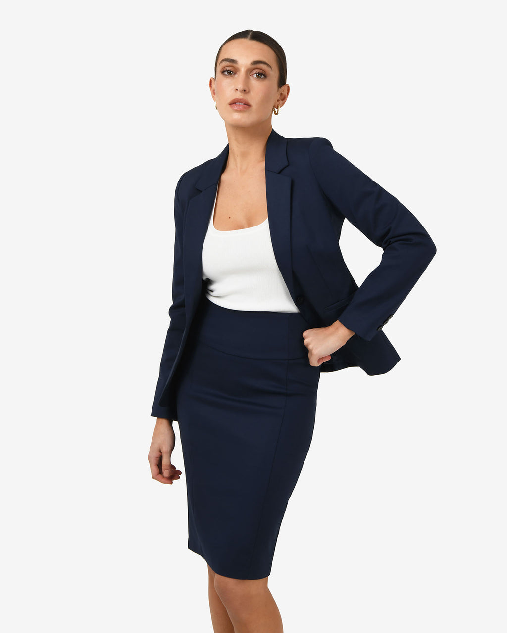 Safira Suit Jacket in navy — close-up view