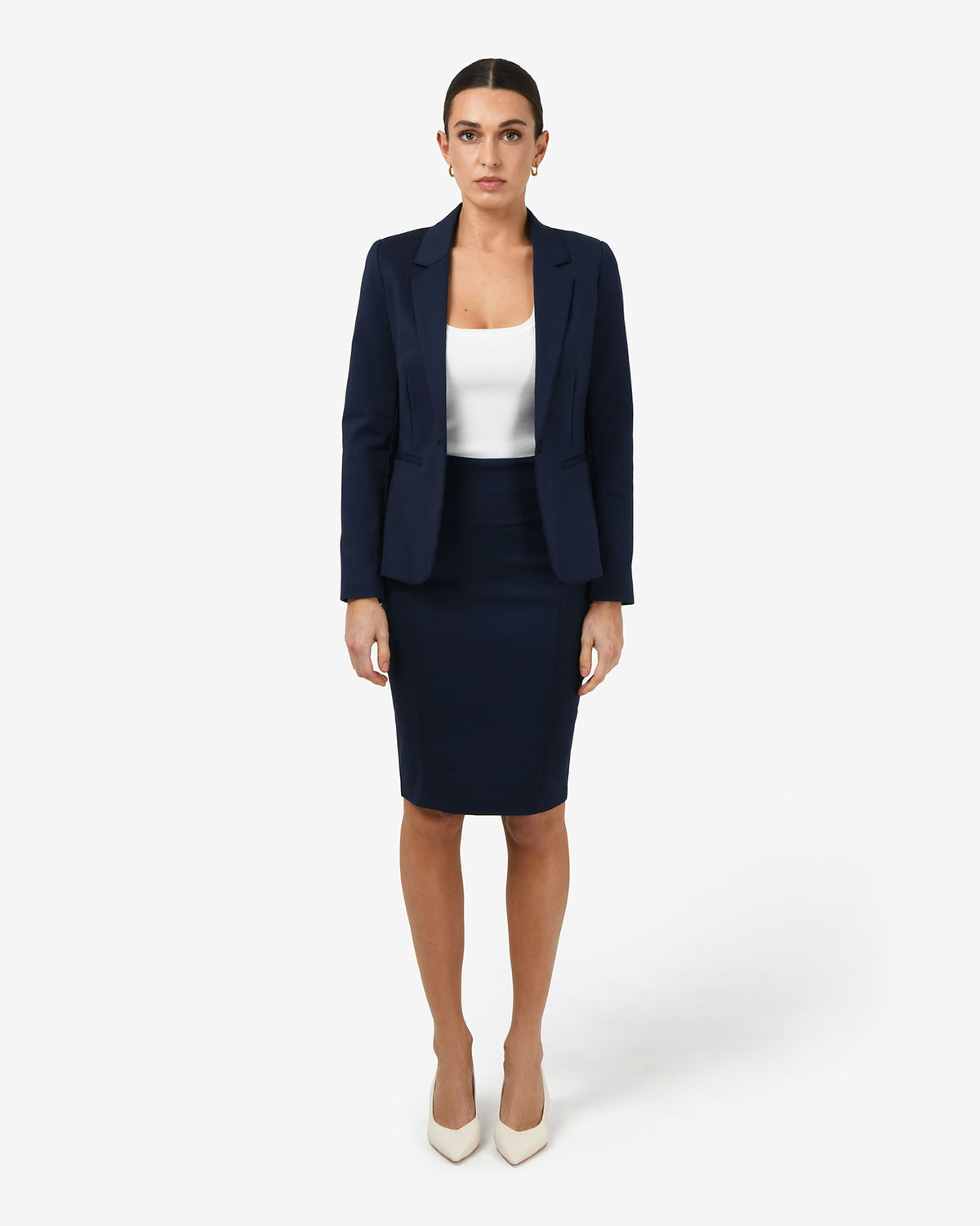 Safira Suit Jacket in navy — full-length view