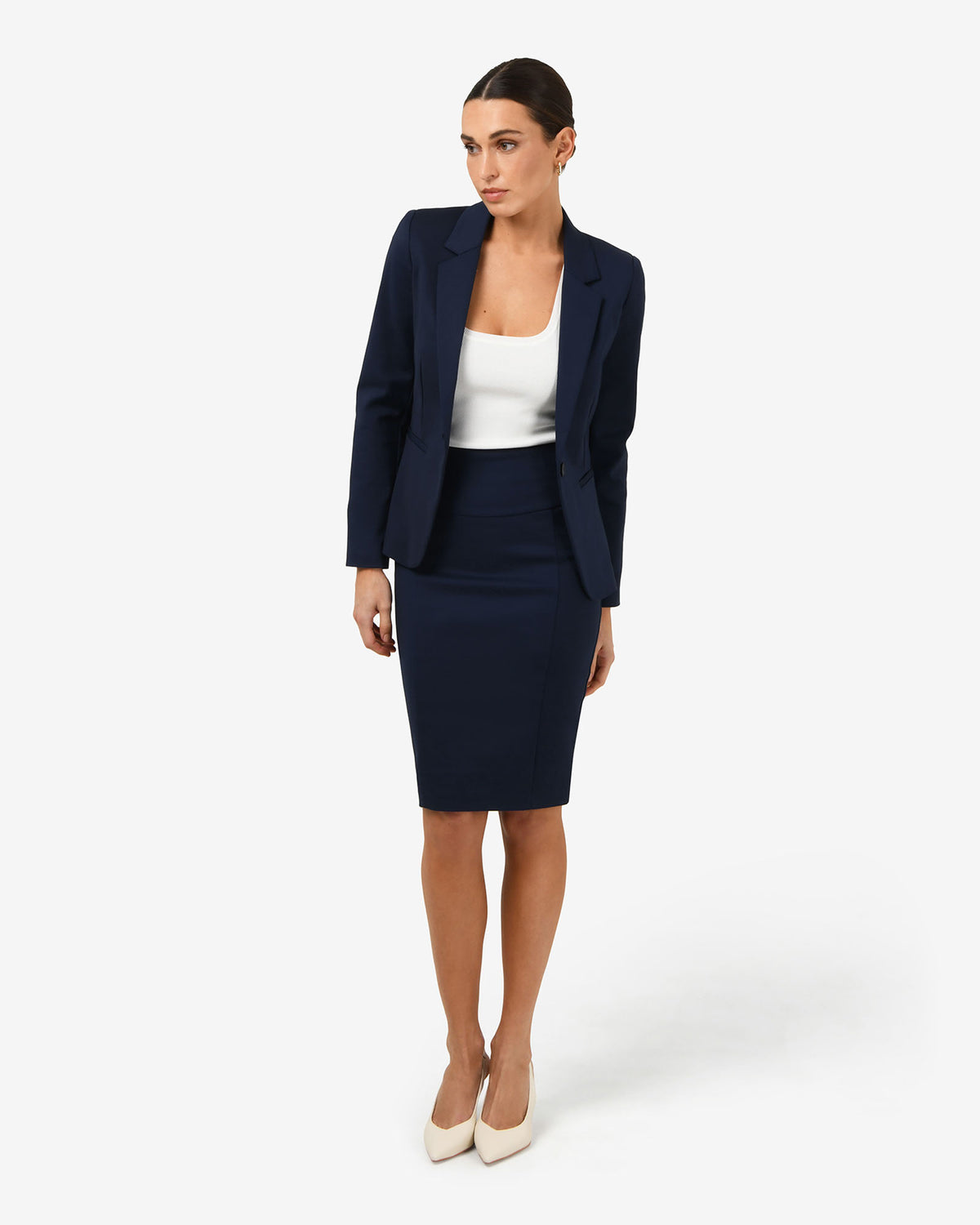 Safira Suit Jacket in navy — full-length view 2
