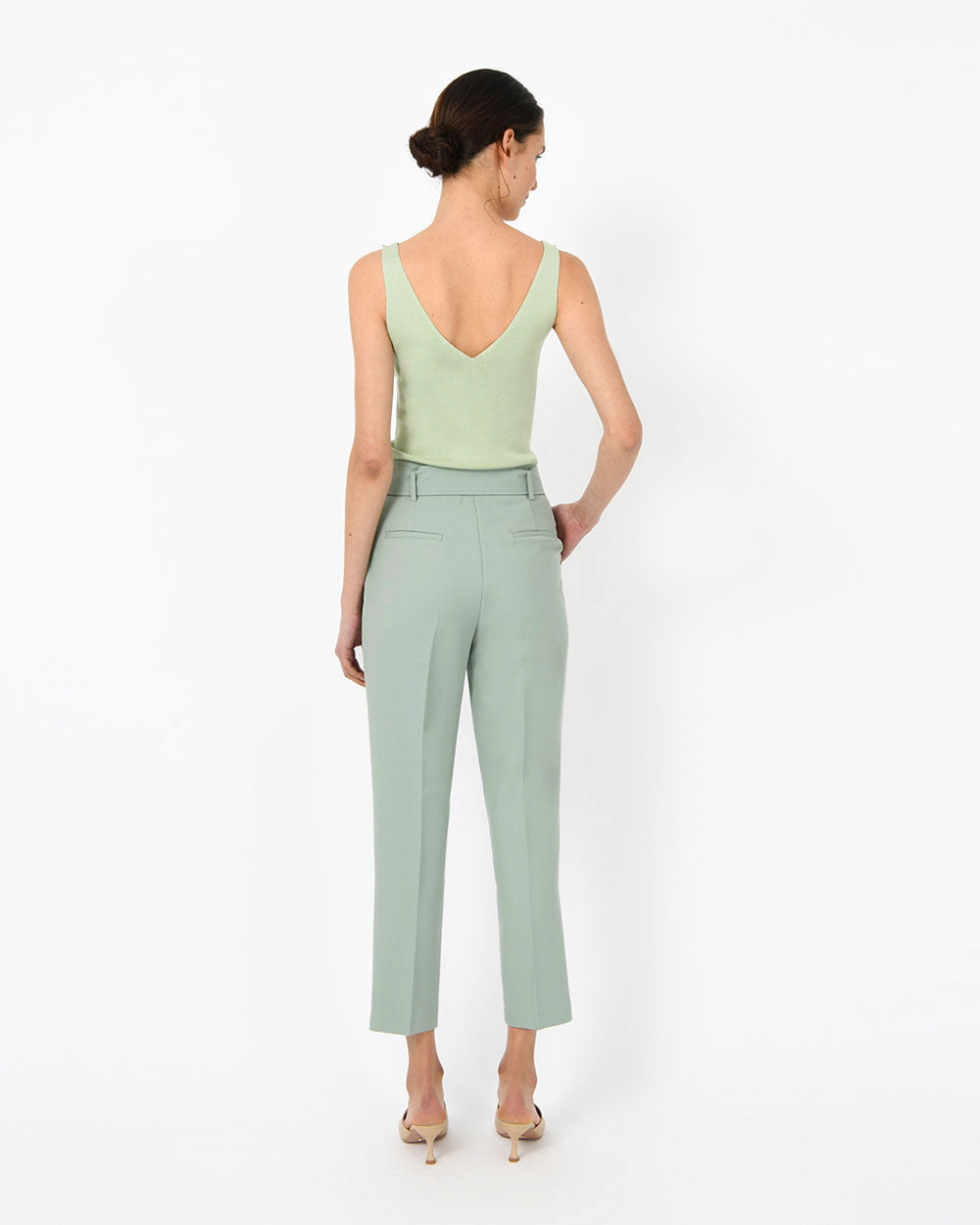Shiloh V-Neck Top in pastel green — back view