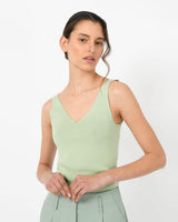 Shiloh V-Neck Top in pastel green — close-up view