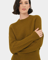 Evie Waffle Knit Jumper in dark olive — close-up view