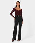 Cienna Cross Over Knit Top in ruby — full-length view