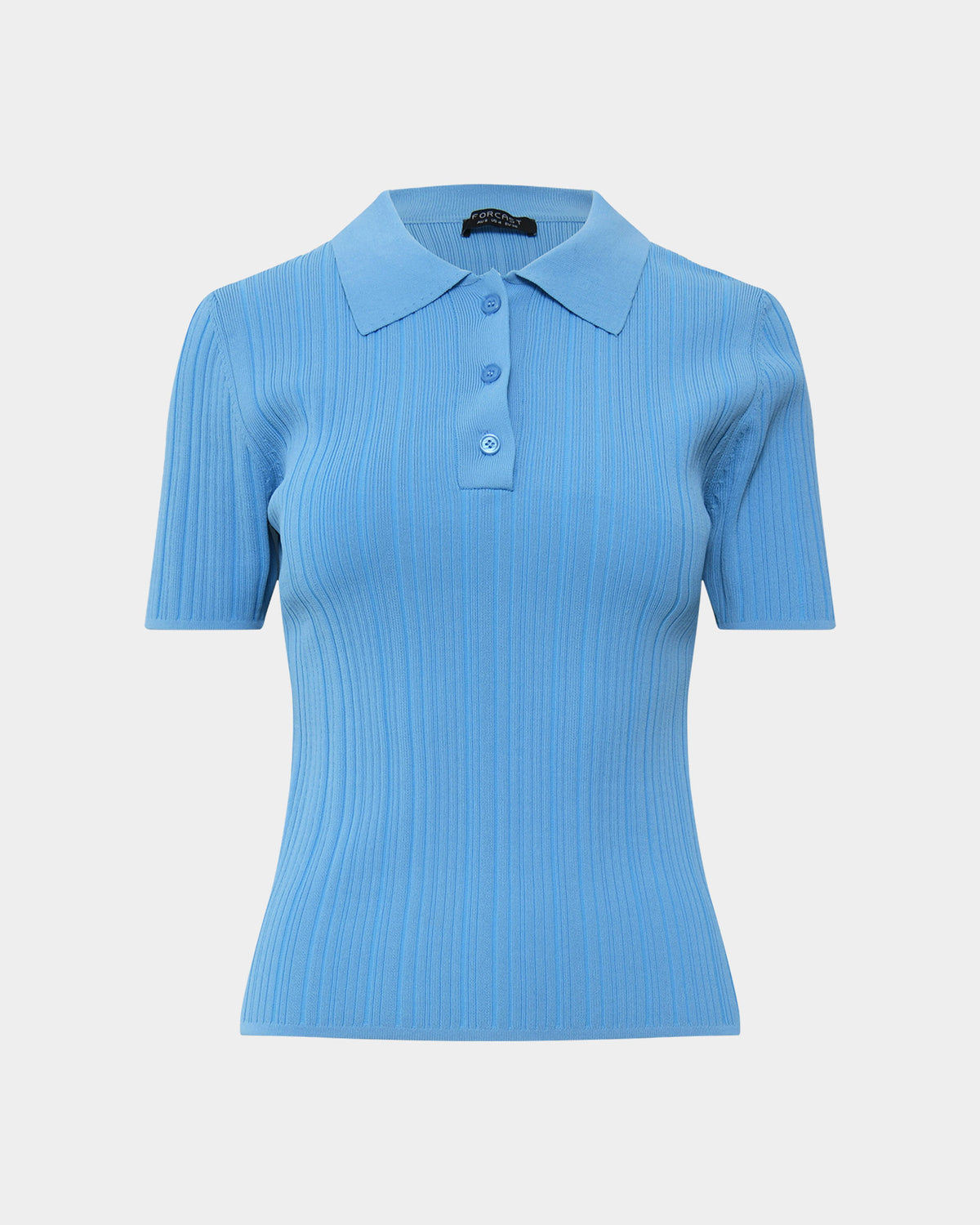 Cosette Rib Polo Knit in stone blue — product-only view