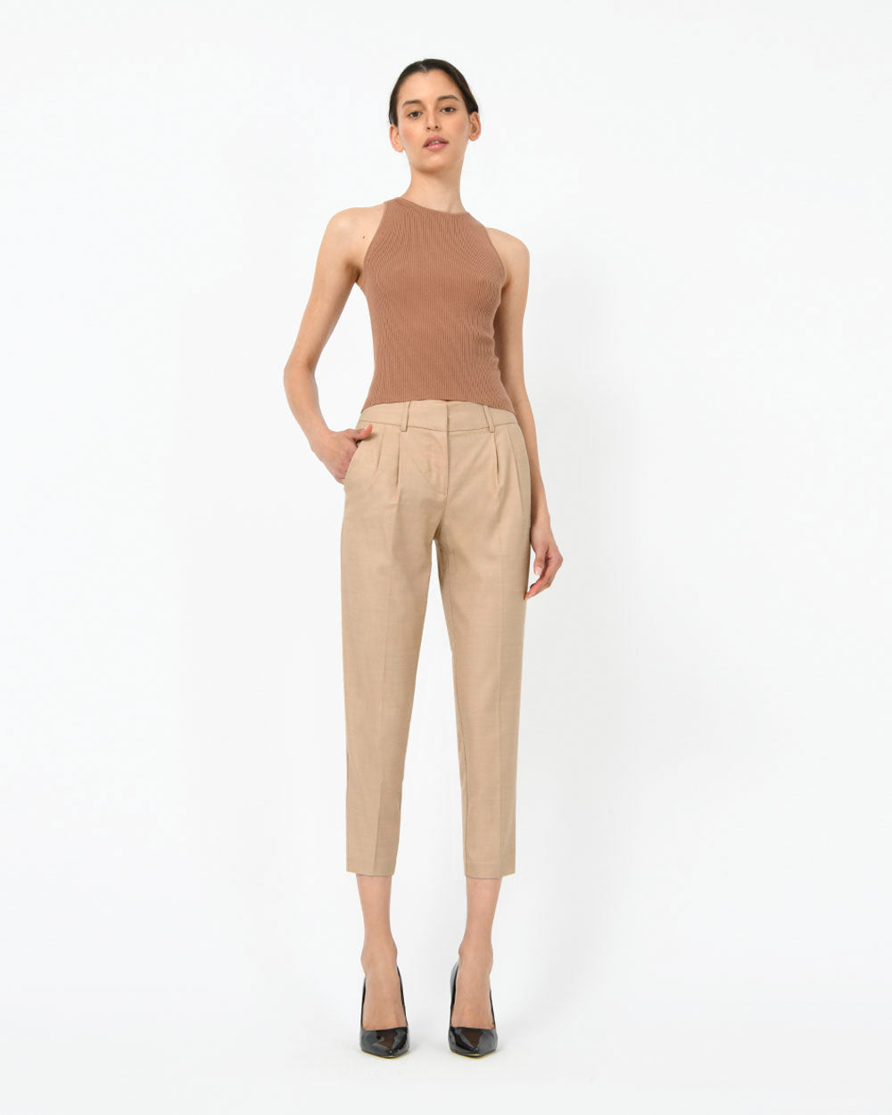 Sylvie Tapered Pants in pink salt — full-length view