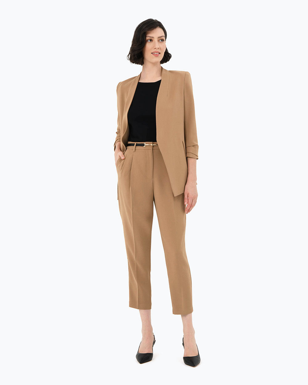 Carter 2 Slim Pants in tan — full-length view 3