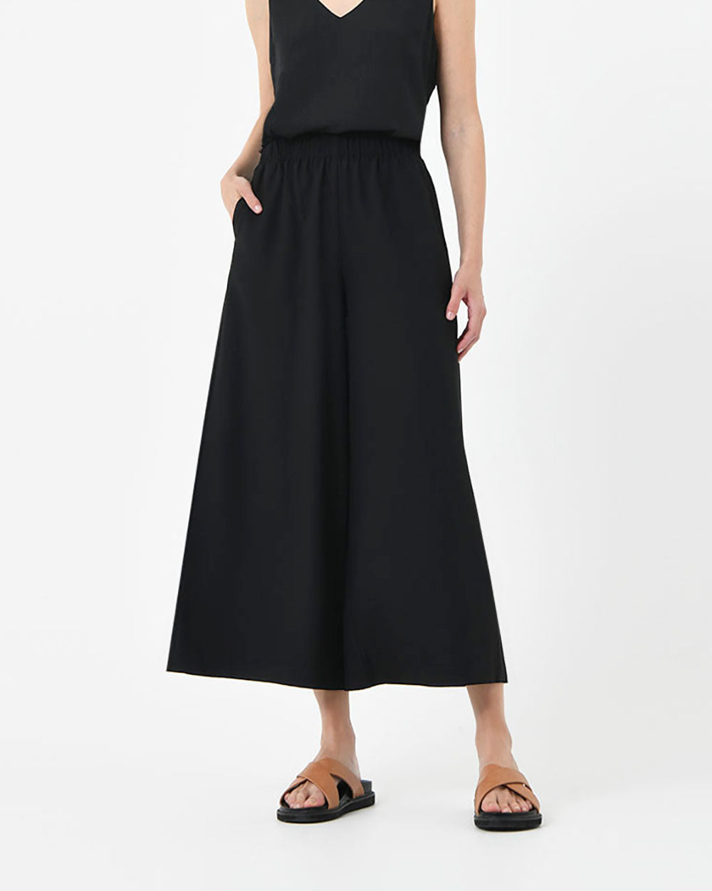 Dixie Cropped Palazzo Pants in black — close-up view
