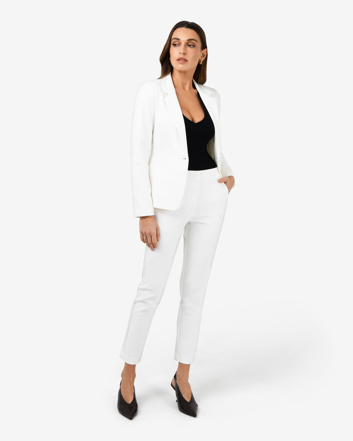 Safira High-Waist Trousers in ivory — full-length view 3