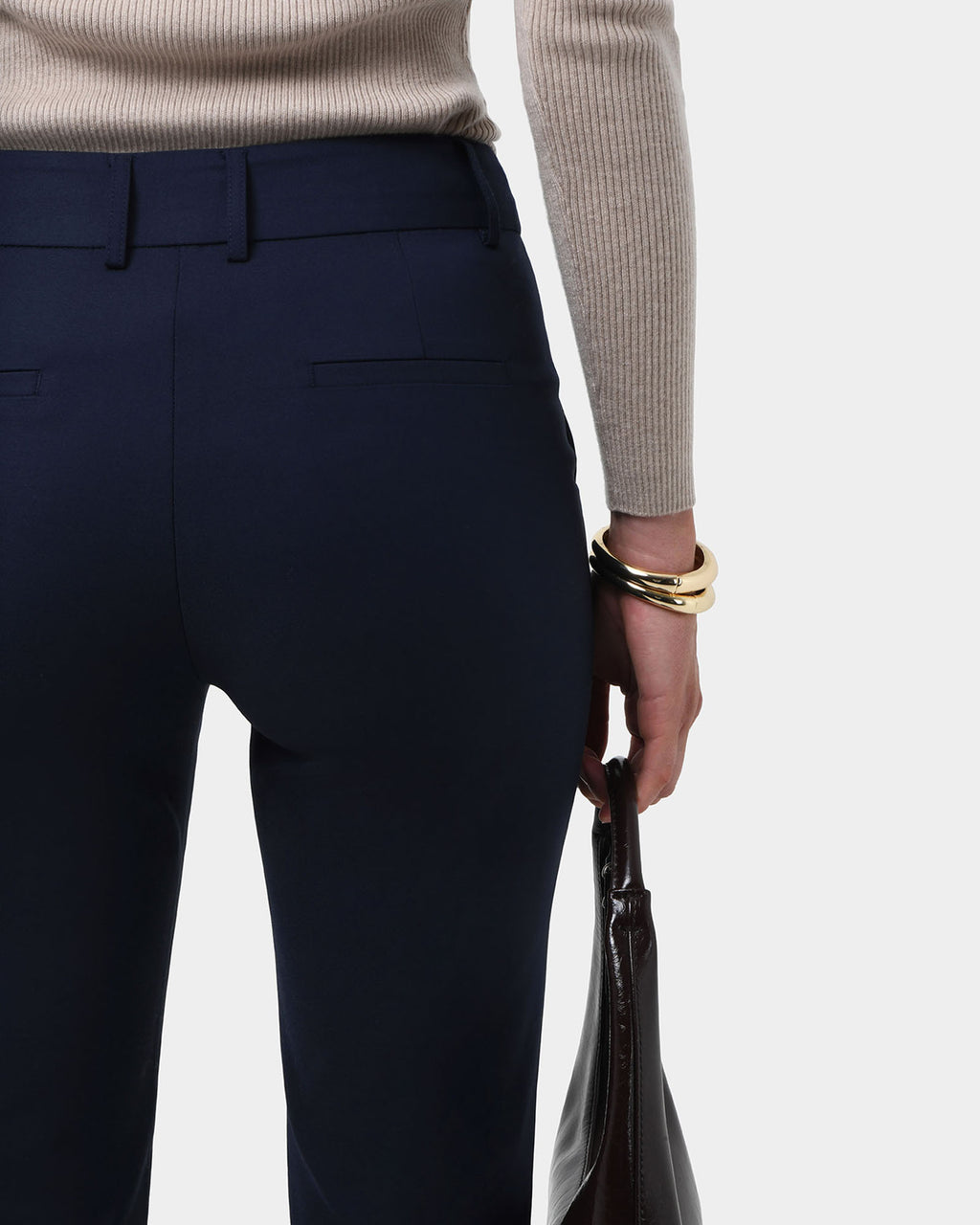 Safira High-Waist Trousers in navy — fabric detail