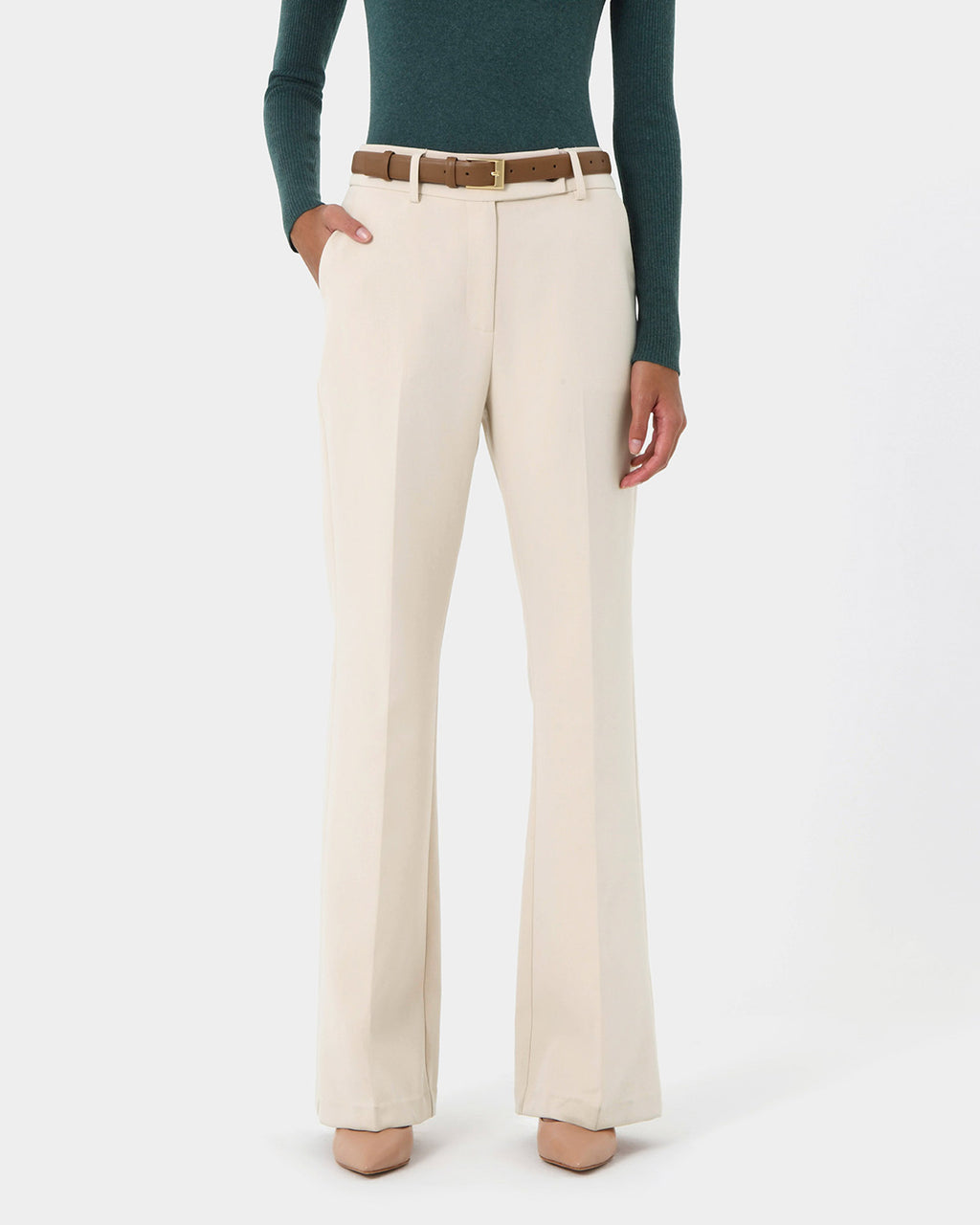 Teena Flare Pants in vanilla — close-up view