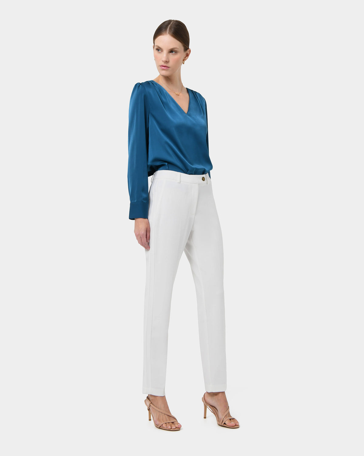 Ester Slim Leg Trousers in ivory — side view