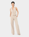 Mariel Wide Trousers in sand beige — full-length view