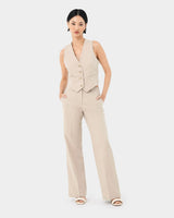 Mariel Wide Trousers in sand beige — full-length view